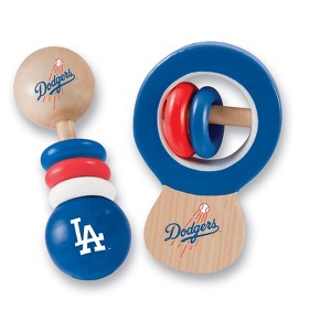 BabyFanatic Wood Rattle 2 Pack - MLB Los Angeles Dodgers Baby Toy Set - 1 of 4