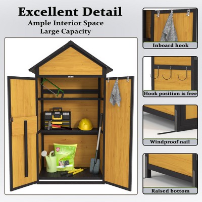69" Brown Weatherproof Wood Outdoor Storage Shed with Shelves