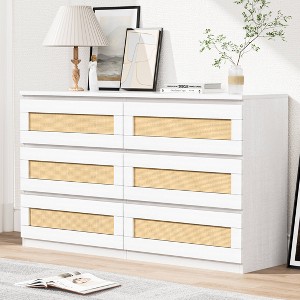 Zstar Rattan 6 Drawer Dresser for Bedroom, Nursery, Entryway, Apartments - 1 of 4