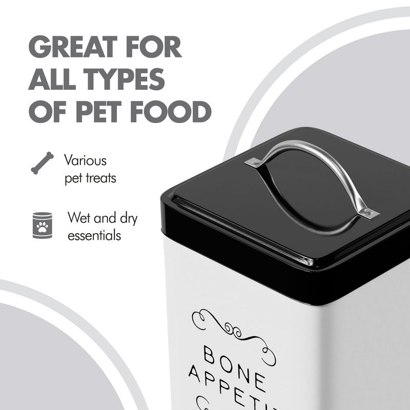 Amici Pet Sparky Bone Appetit Metal Storage Canister, 36 oz. , White & Black, 4 of 8