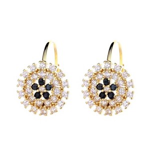 14K Gold Flower Huggie Earrings with crystals,Gold-Plated - 1 of 4