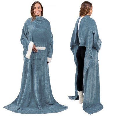 PAVILIA Wearable Blanket with Sleeves for Women Men Adults, Warm Soft Plush Snuggle Pocket Sleeved TV Throw