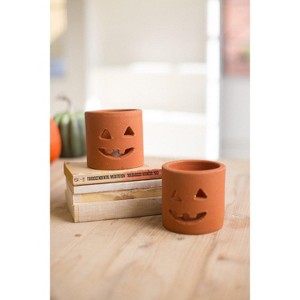 Halloween Jack-O-Lantern Luminary – 4 Inch Tall Terracotta Candle Holder, 6 Pack By Kalalou - 1 of 3