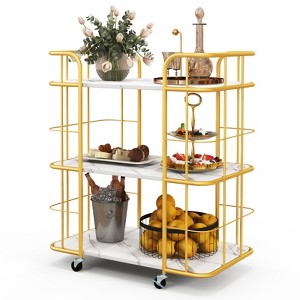 Costway 3-Tier Kitchen Storage Utility Cart Gold Rolling Bar Serving w/Lockable Casters - 1 of 4