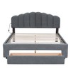 NicBex Queen Upholstered Bed Frame with 1 Large Drawer,Shell-Shaped Headboard with LED Light and 2 USB Ports,No Box Spring Needed,Easy Assembly - 3 of 4