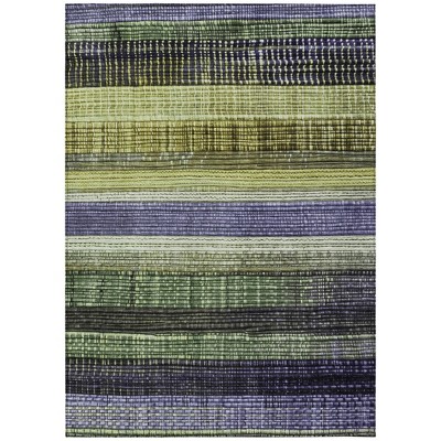 HomeRoots 9' X 12' Artichoke Green And Purple Striped Washable Indoor Outdoor Area Rug