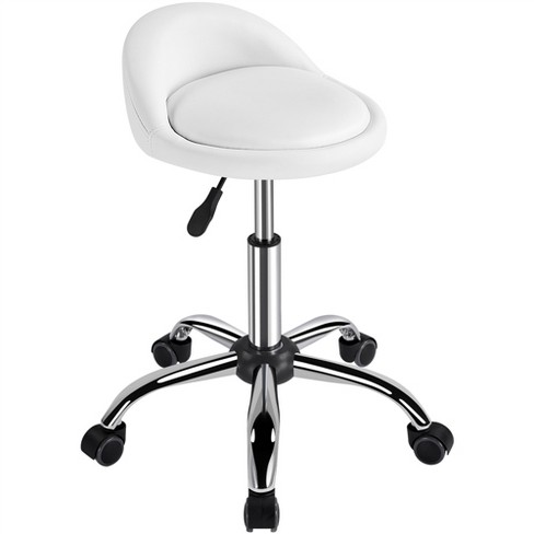 Yaheetech Height Adjustable Modern PU Leather Rolling Bar Stool Salon Stool White