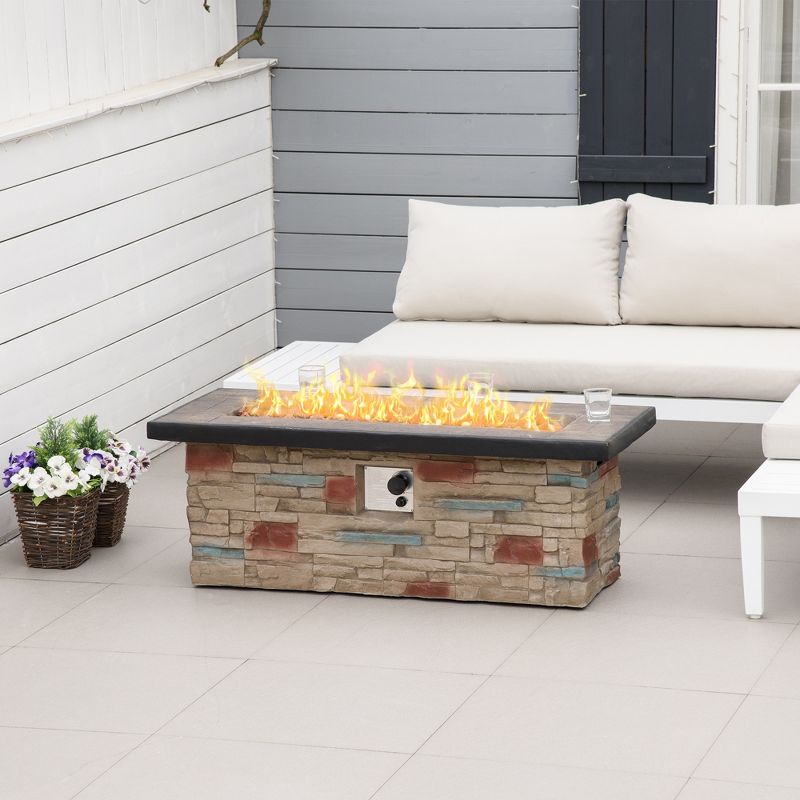 Outsunny Outdoor Propane Fire Pit Table Faux Brown Ledge Stone 48-inch Rectangle Fire Table, 50,000BTU Auto Ignition Gas Firepits, 3 of 7