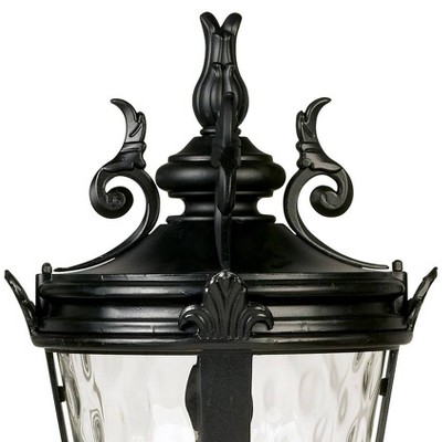 Casa Marseille Textured Black Outdoor Post Light with Clear Hammered Glass