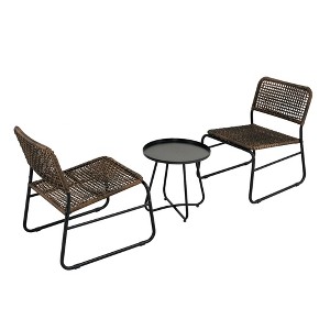 Chery Life Patio Furniture Set 3 Piece, Mixture Pattern, PE Rattan, Steel Frame And Modern Round Table, Brown & Black - 1 of 4