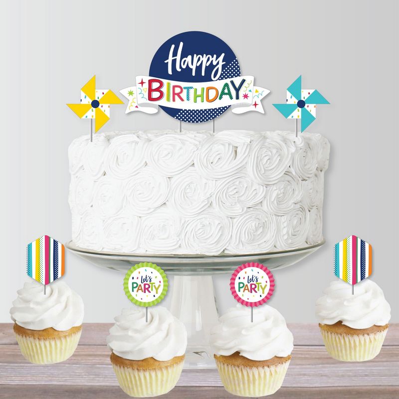 Big Dot of Happiness Cheerful Happy Birthday - Colorful Birthday Party Cake Decorating Kit - Happy Birthday Cake Topper Set - 11 Pieces, 4 of 7