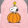 Girls' - Peanuts - Snoopy Woodstock Pumpkin Shirt Tail Raglan Graphic T-shirt - 2 of 4
