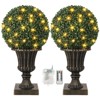 16inch Pre-Lit Faux Boxwood Balls with Sturdy Pot Base,Artificial Topiary Trees for Outdoor,UV Resistant & Waterproof Fake Greenery Plants Ball Tree - 2 of 4