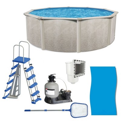 Aquarian Phoenix 24' x 52" Steel Frame Above-Ground Pool Kit, DIY 6-8 Person Backyard Pool with Sand Filter Pump, Ladder, Liner, Skimmer, and Net
