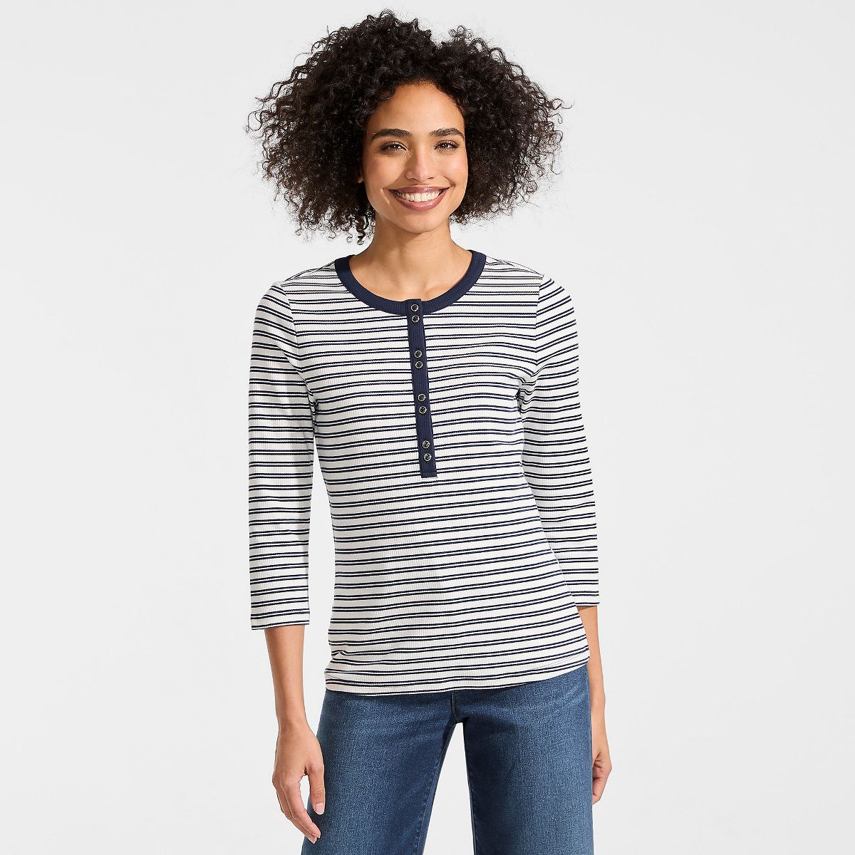 Lands' End Women's 3/4 Sleeve Polished Rib Henley Top - thumbnail 10