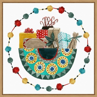 16" x 16" Boho Christmas Collection C by Grace Popp Framed Canvas Wall Art - Amanti Art