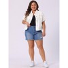 Agnes Orinda Women's Plus Size Denim Button Front Crop Short Sleeve Trucker Jean Jackets - image 3 of 4