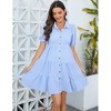 Maternity Dress Women's Casual Puff Short Sleeve Collar V Neck Button Down Tiered Pleated Mini Shirt Dress - 4 of 4