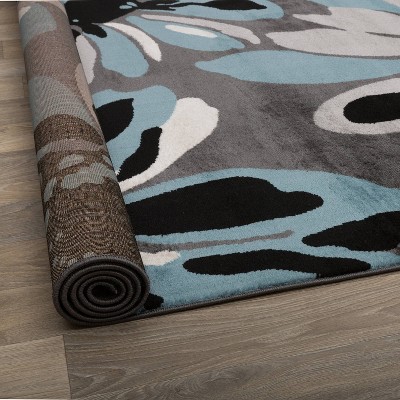 Modern Elegance Floral Blue Synthetic Runner Rug 2' x 7'