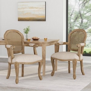 2pk Mina French Country Wood and Cane Upholstered Dining Chairs - Christopher Knight Home - 1 of 4