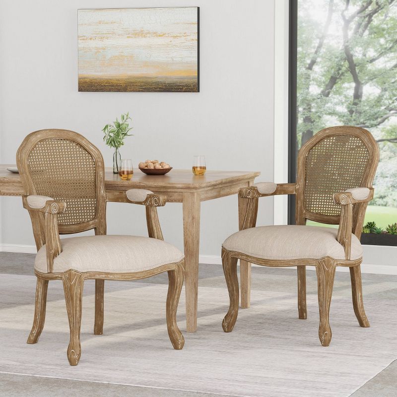 2pk Mina French Country Wood and Cane Upholstered Dining Chairs - Christopher Knight Home, 3 of 15