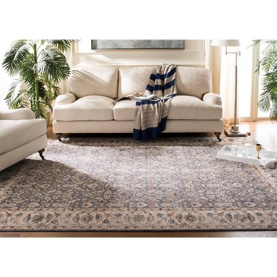 Ivory and Blue Rectangular Hand-knotted Synthetic Area Rug