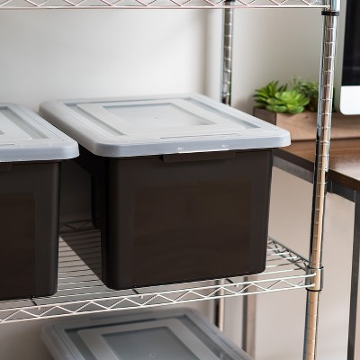 Black Plastic File Organizer Box with Secure Latching Lid