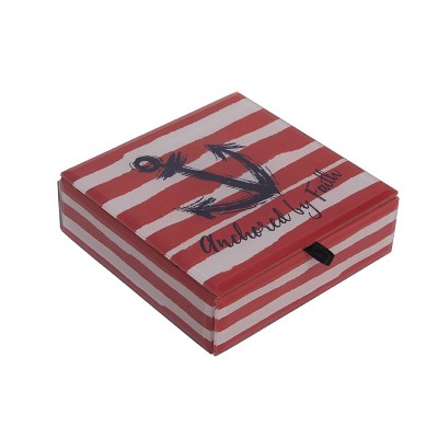 Beachcombers Red & White Stripe Anchored By Faith 4th of July Patriotic Decoration Trinket Box
