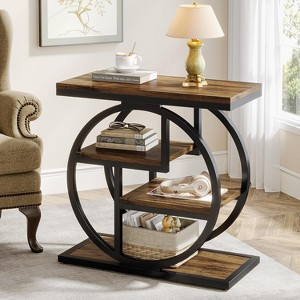 ORRD Industrial 4-Tier Narrow End Table, Rustic Brown Side Table with Black Metal Frame, Slim Sofa Side Table & Nightstand for Small Spaces - 1 of 4