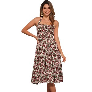 INSPIRE CHIC Women's Floral Halter Neck Sleeveless Lace Up Midi Summer Sundresses - 1 of 4