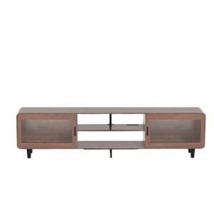 GlasFlength TV Stands and Consoles Mid Century Modern Media Console with Sliding Glass Doors for Living Room, Brown, 65"*14.2"*20.1" - 1 of 4