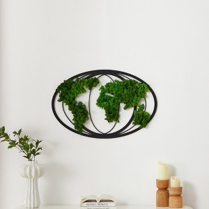 ChicFurnit Wall Art Moss World Map Metal Wall Decor Earth Design Natural Style for Home Living Room and Office, Green, 32"*21"*0.3" - 1 of 4