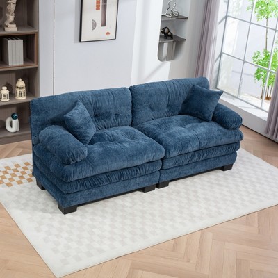 84'' Chenille Deep Seat Loveseats Sofa with Throw Pillows