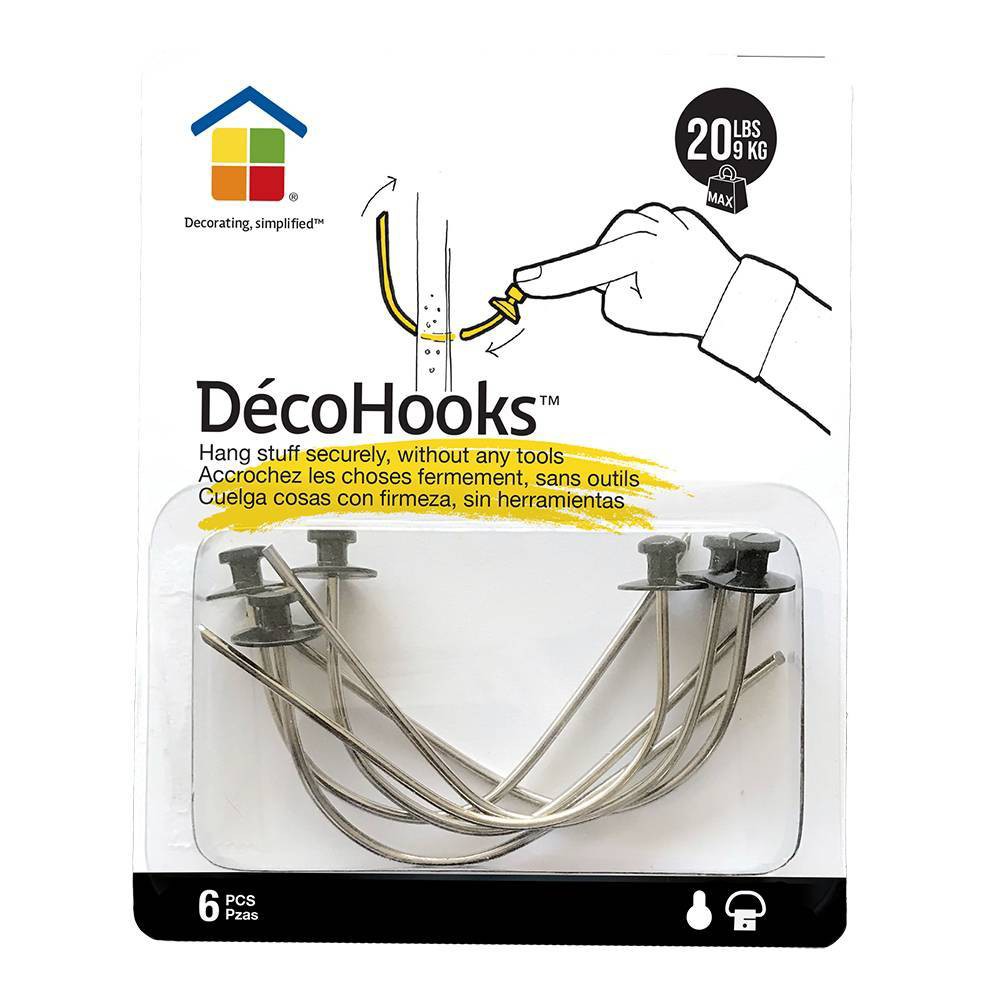 Under the Roof Decorating 20lb Deco Hooks Sampler Clear: Picture Hanging Hooks, Drywall Hooks, 20lb Capacity, 6 Pack