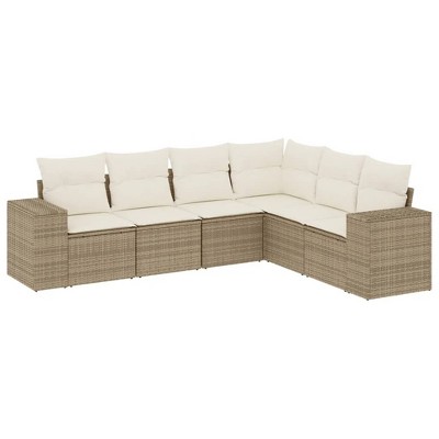 vidaXL Garden Sofa Set Beige PE Rattan, Powder-Coated Steel Large