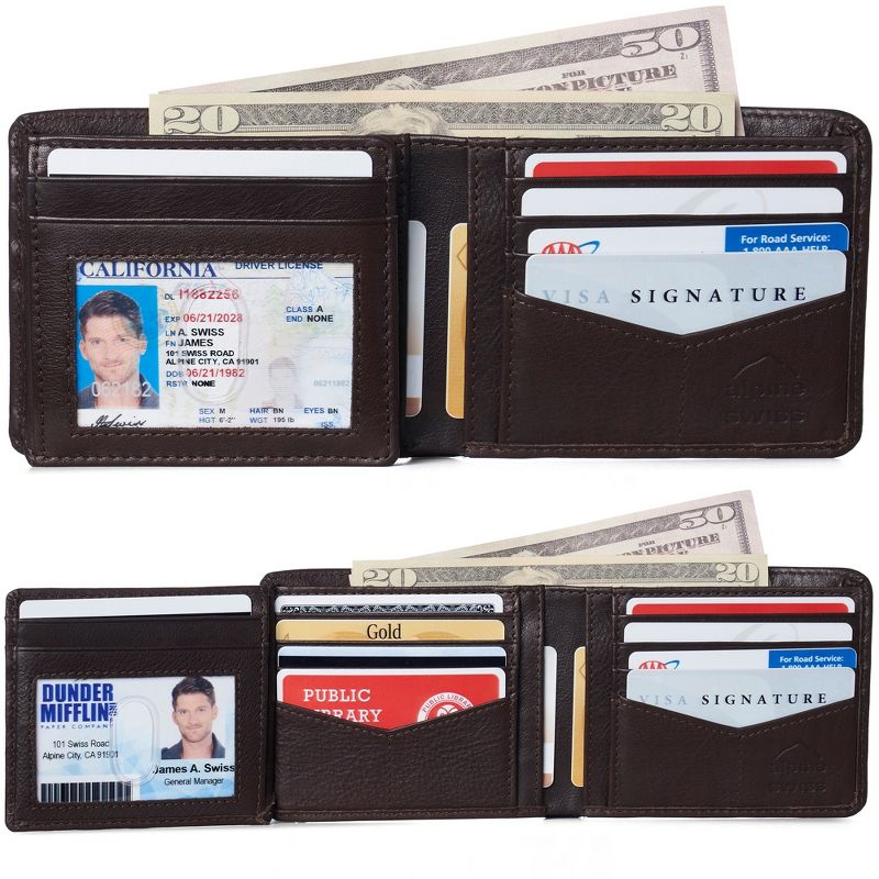 Alpine Swiss RFID Luka Men's Flip ID Wallet Deluxe Capacity Bifold With Divided Bill Section Comes in a Gift Box, 2 of 9