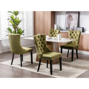 MAYEERTY Modern High-End Tufted Dining Chair - Solid Wood, PU & Velvet Upholstery, Wood Legs, Nailhead Trim, 2-Pcs Set - 1 of 4