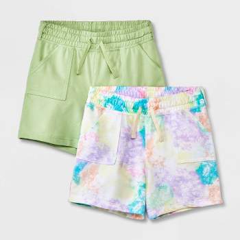 Girls' Adaptive 2pk Tie-Dye Knit Shorts - Cat & Jack™ Olive Green
