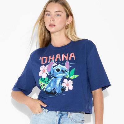 Women's Stitch Ohana Short Sleeve Graphic Skimmer T-Shirt - Navy Blue
