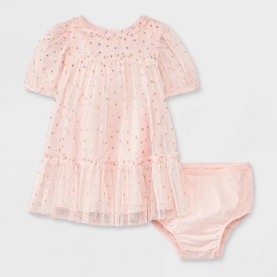 Baby Girls' Foil Tulle Dress - Cat & Jack™ Orange Newborn