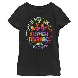 Girl's Nintendo Super Mario Brick Break 85 Tie-Dye Logo T-Shirt - 1 of 3