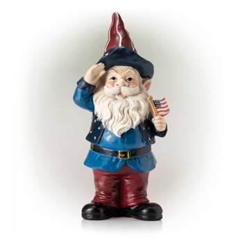 12" Polyresin/Stone Americana Saluting Gnome with Flag Red/White/Blue - Alpine Corporation