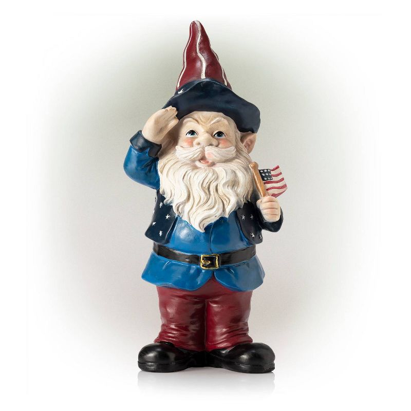 12&#34; Polyresin/Stone Americana Saluting Gnome with Flag Red/White/Blue - Alpine Corporation, 1 of 8