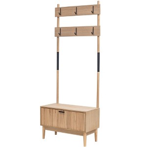 Nordlys Solid Wood Hall Tree with Storage Industrial Style Entry - 1 of 4