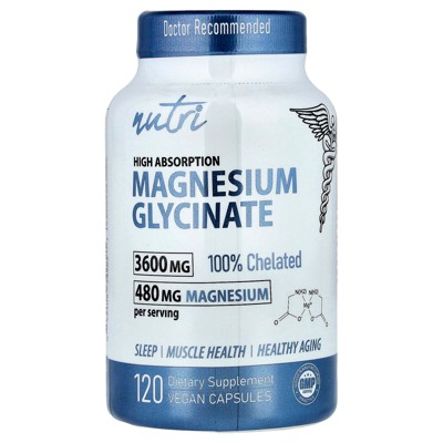 Nutri Magnesium Glycinate, High Absorption, 120 Vegan Capsules (900 mg per Capsule)