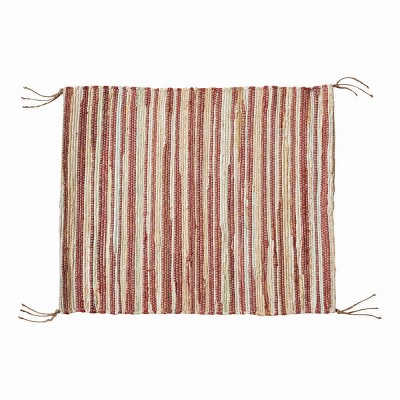 tagltd Chindi Indoor Rug With Jute Fringe Cinnamon Cream Colored And Brown 24" X 36" Cotton Doormat Entryway Mat