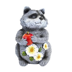 Roman 8.5 Inch Raccoon Garden Statue Apple Bandit Flowers Garden Statues - 1 of 3