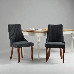 Set of 2 Upholstered Dining Chairs with High Backrest, Rayon Cloth Flocking Linen, Foam Cushion, and Curved Solid Wood Legs for Dining Room - 1 of 4