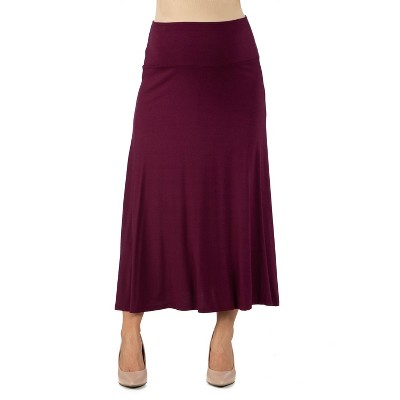 24seven Comfort Apparel Women's Maternity Elastic Waist Maxi Skirt-wine ...