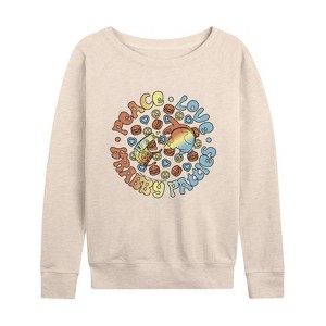 Women's - SpongeBob SquarePants - Peace Love Krabby Patties Lightweight French Terry Wide Neck Long Sleeve Shirt - 1 of 4